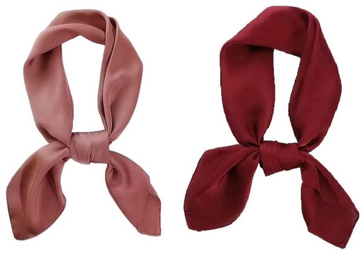 2 Stuks - Dames Haarsjaal - Neksjaal Vierkant - 70x70 cm - Oudroze - Rood - Zijdezachte Haarband Sjaal – Fashion Accessoire