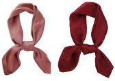 2 Stuks - Dames Haarsjaal - Neksjaal Vierkant - 70x70 cm - Oudroze - Rood - Zijdezachte Haarband Sjaal – Fashion Accessoire
