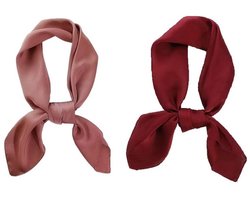 2 Stuks - Dames Haarsjaal - Neksjaal Vierkant - 70x70 cm - Oudroze - Rood - Zijdezachte Haarband Sjaal – Fashion Accessoire