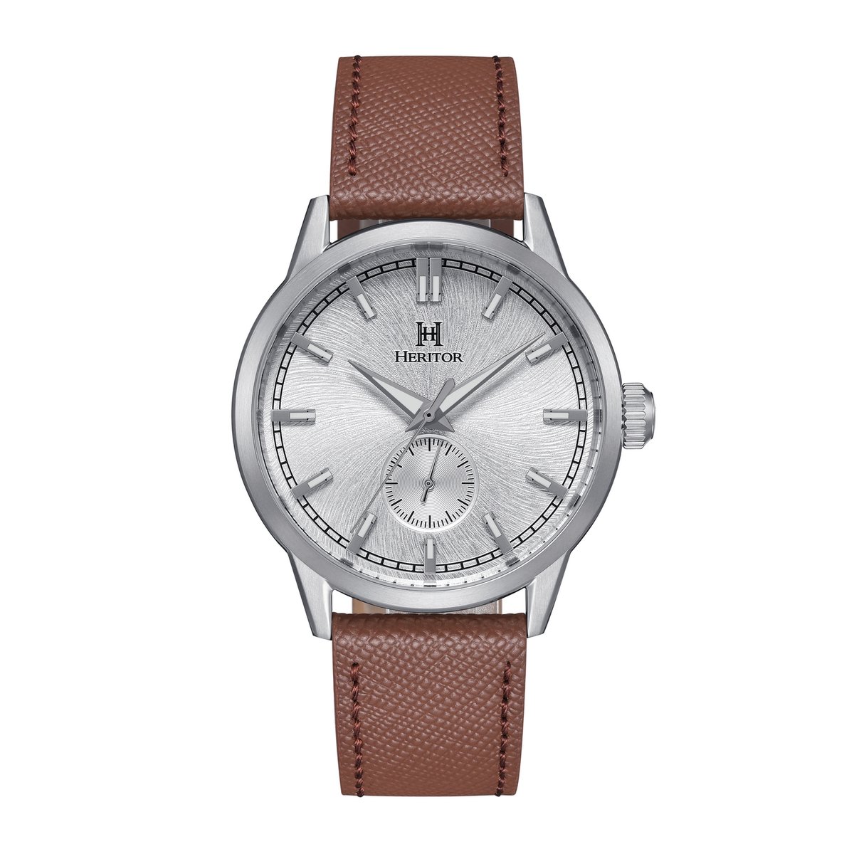 Heritor Automatic Argento horloge met leren band - Wit-Zilver-Bruin