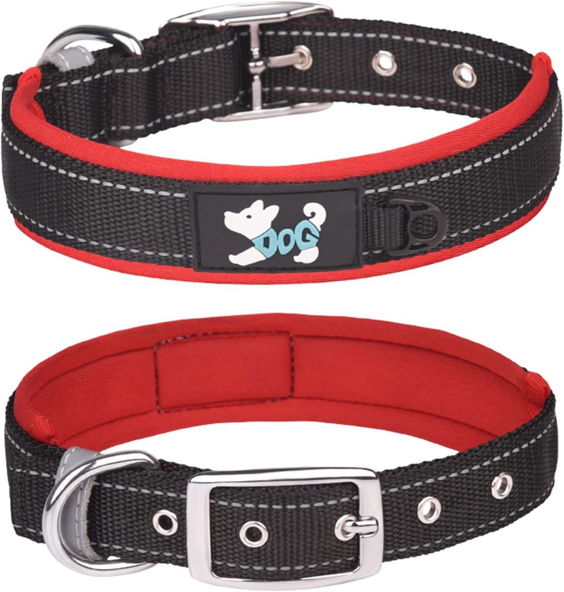 Zachte neopreen gewatteerde halsband voor honden, reflecterend en verstelbaar, geschikt voor alle rassen
