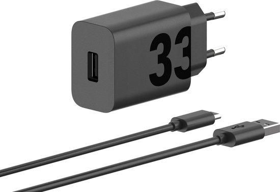 Motorola TurboPower 33W USB-A Snellader met 1m USB-C Kabel - QC3.0 Compatibel, Overlaadbeveiliging, Zwart