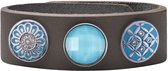 Quiges - Leren Armband Grijs met 3 Drukknopen Set 19,5 - 21,5 cm Verstelbaar - EBCMS034