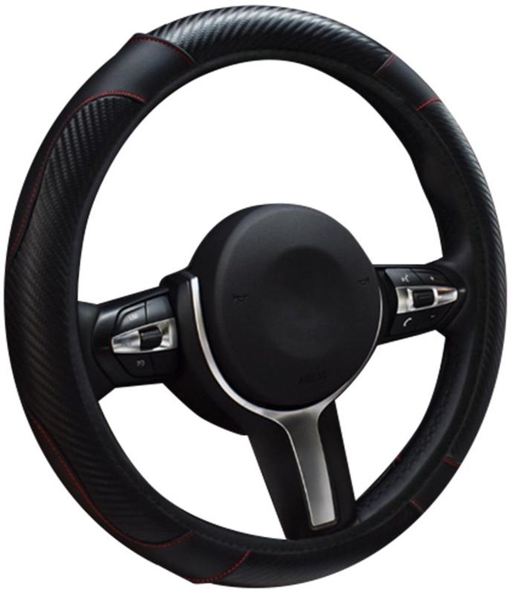 COCHO® Auto Stuurhoes - Steering Covers Geschikt 37-38Cm Auto Decoratie Koolstofvezel - Carbon Fiber ,PU Leer