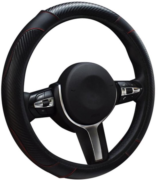 COCHO® Auto Stuurhoes - Steering Covers Geschikt 37-38Cm Auto Decoratie Koolstofvezel - Carbon Fiber ,PU Leer