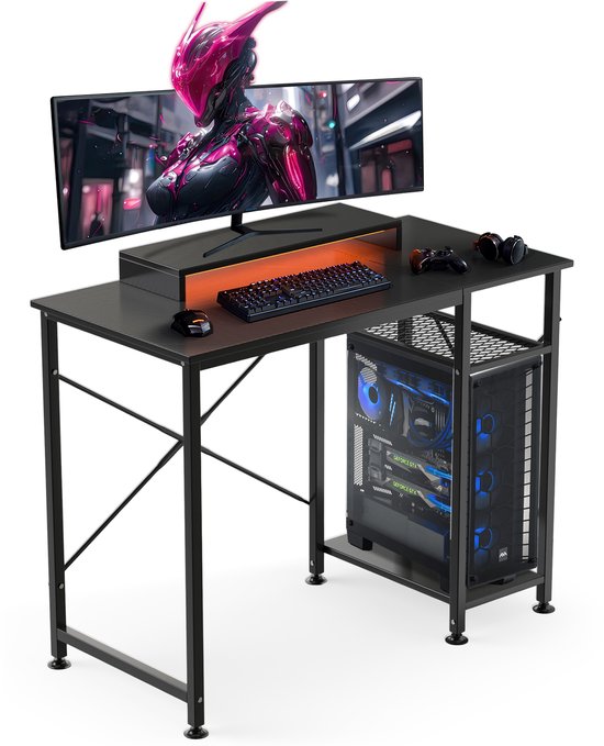 Bayt Game Bureau - Gaming Bureau - Gaming desk - Game Bureau met LED - Bureau met Opbergruimte - Computertafel - Monitor Standaard - 102 x 50 x 75 - Zwart