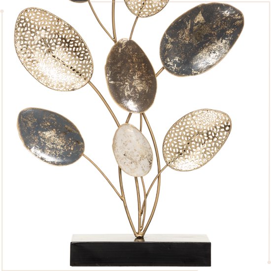 Ornement MISOU - sur pied - debout - statue - 30x53cm - sur socle - pour intérieur - Décoration de rebord de fenêtre - or - Zwart - feuilles