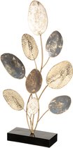 MISOU Ornament - op Voet - Staand - Beeld - 30x53cm - op Standaard - voor Binnen - Vensterbank Decoratie - Goud - Zwart - Bladeren