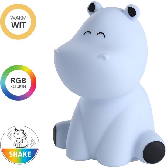 EGLO Castellino Nijlpaard Nachtlampje Kinderen & Baby - Draadloos - 15 cm - Blauw - RGB & Wit Licht - Oplaadbaar - Touch bediening