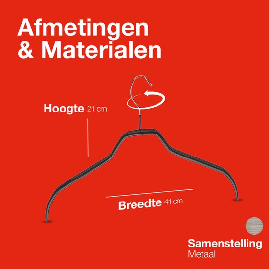 Cintres MAWA - Set de 10 - Pendentifs peu encombrants et antidérapants pour Chemises et Chemisiers - Crochet rotatif à 360° - Revêtement antidérapant de haute qualité - 41 cm, Zwart