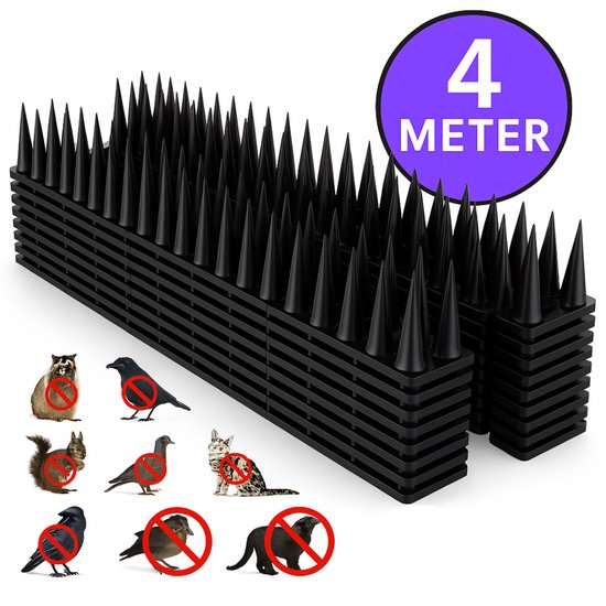 Montzys® Duivenpinnen Set van 12 - Vogelpinnen 4 Meter - Vogelverjager - Antiklimstrips Voor Katten - Duivenverjager / Kattenverjager & Ongedierte Verjager