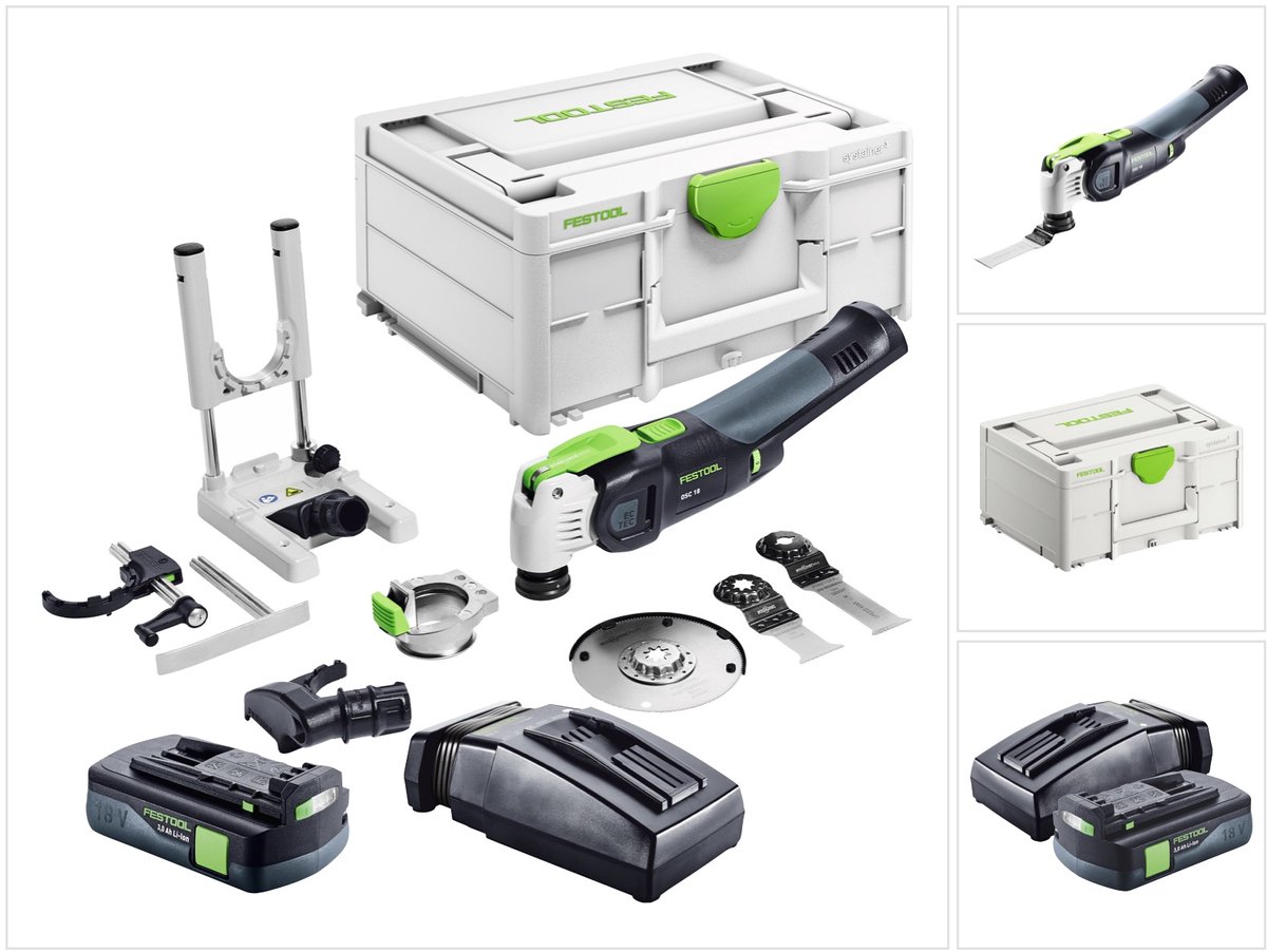 Festool VECTURO OSC 18 E-Basic Set snoerloos oscillerend gereedschap 18 V Starlock Max Brushless + 1x accu 3.0 Ah + lader + 7-delige accessoireset + systainer