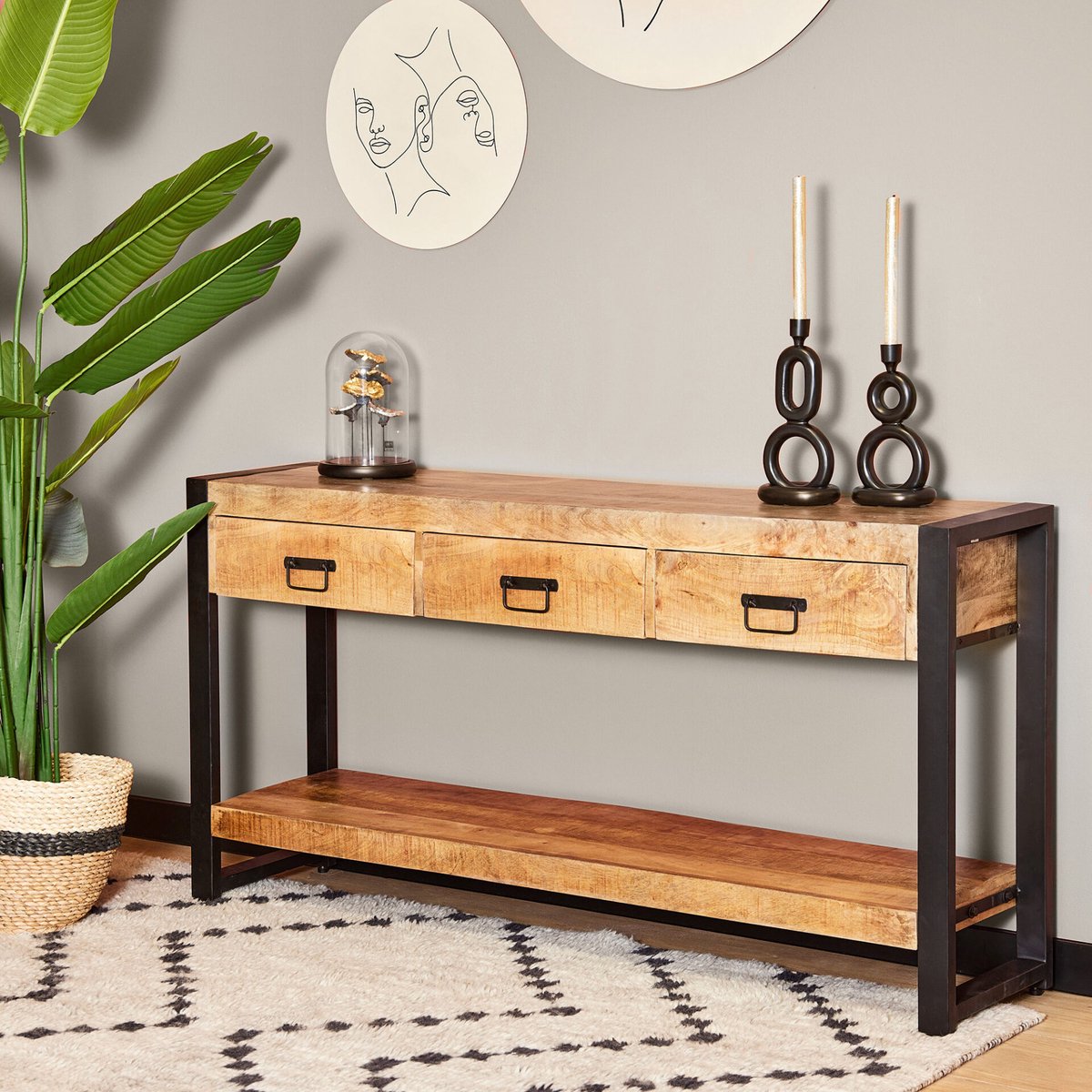 Deco4yourhome® - Wandtafel - Mangohout - Metaal - 150cm - Joan