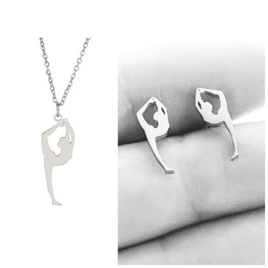 SportPresent® - Parure de bijoux - Gymnastique - Boucles d'oreilles - Collier - Gymnastique - Breloque - Danse - Gym - Bijoux - Ballet - Cadeau - Sport - Cadeau d'équipe - Bijoux de sport