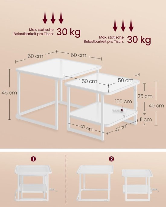 Sullivan vierkante houten bijzettafel whitewash - 60 x 60 cm