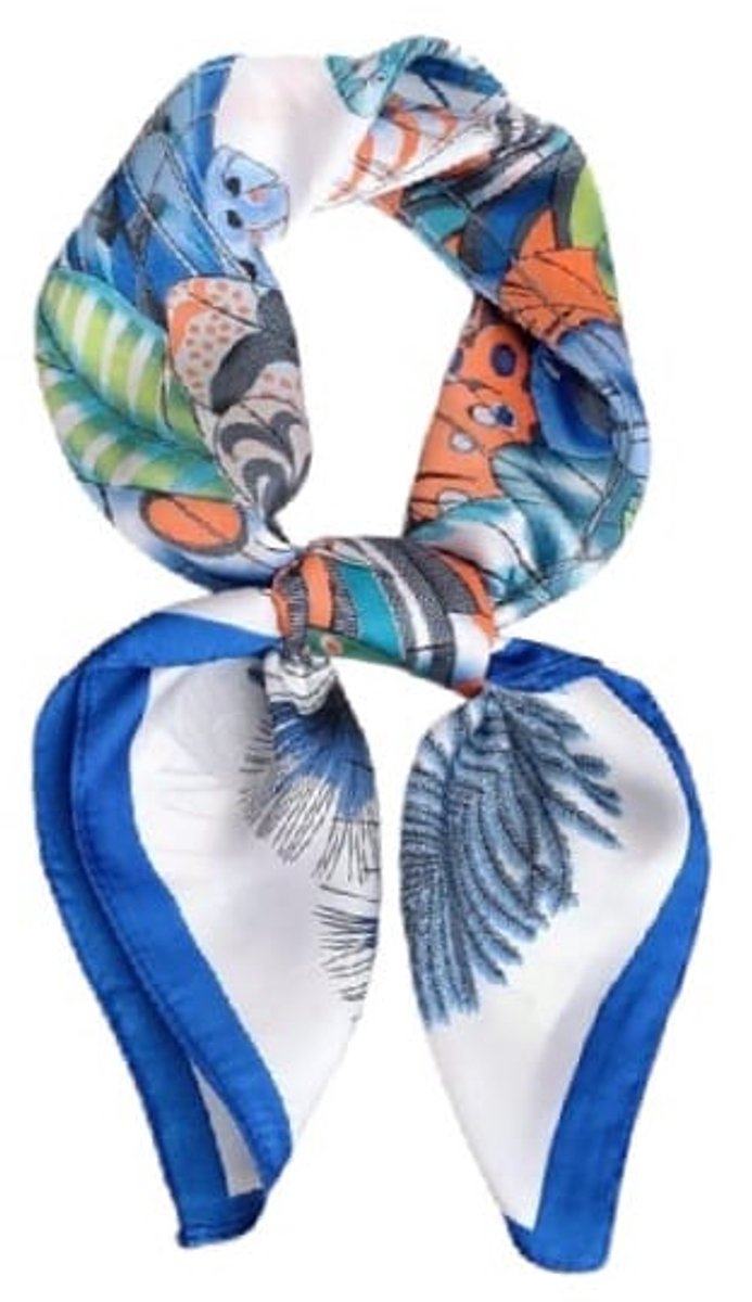 Vierkante sjaal Blauw gebloemd 70x70cm |vierkant zijde feeling |Youhomy accessoires neksjaaltje | Hoofdsjaal | Stewardess Sjaaltje|Moederdag cadeau| Valentijnsdag cadeau| Cadeau voor dames zomer