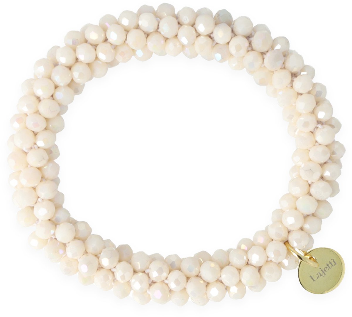 Lajetti Armband Dames Haarelastiek Beige - Glaskralen Beaded Bracelet - Handgemaakt