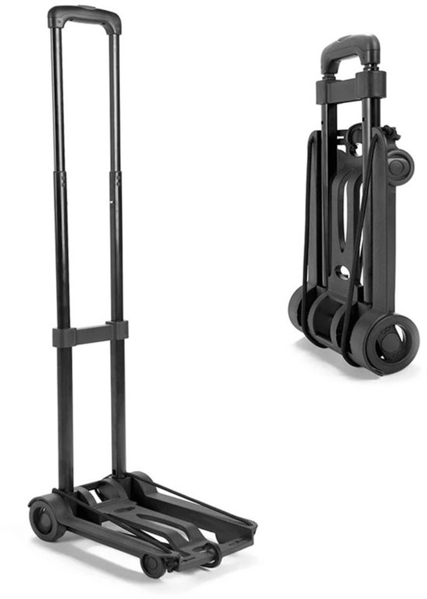 Gran Vida® - Opvouwbare Handwagen - Draagbaar & Compact - Verstelbare Trekstang - Tot 55 kg Draagvermogen - Zwart