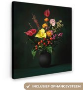 Canvas schilderij 90x90 cm - Exclusieve wanddecoratie Bloemen - Vaas - Zwart - Muurdecoratie woonkamer - Slaapkamer decoratie - Kamer accessoires - Schilderijen op canvas