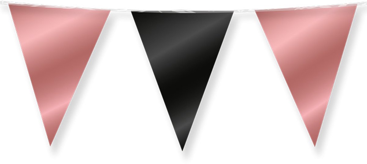 Dubbelzijdige vlaggenlijn | Set á 3 stuks | Lengte: 10 meter | Kleur: Rosé goud | Zwart