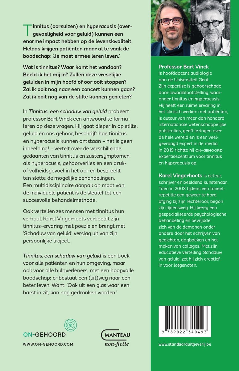 Open boek met links een portretfoto van Bart Vinck en rechts tekst. Links een portretfoto van Karel Vingerhoets.