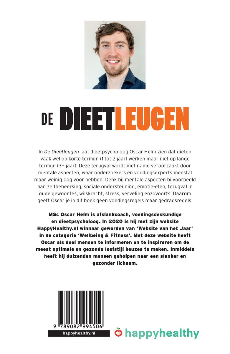 Boek 'De Dieetleugen' met een foto van diëtist Oscar Helm.