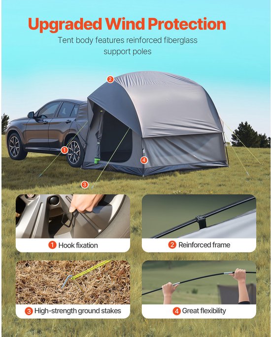 SUV Achterklep Tent, 240 x 240 x 215 cm, 210T Oxford Stof, Waterdicht en Muggenbestendig, Verbeterde Steunstokken, Ruim Interieur voor 5-8 Personen van FDJ — afbeelding 4
