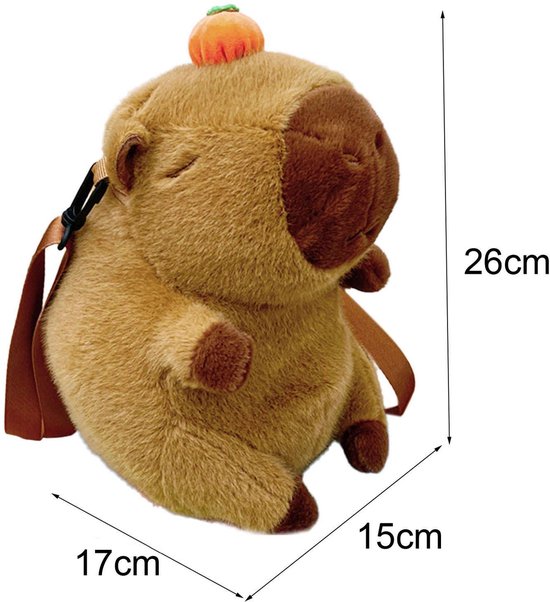 ZhouWei Capybara Kuscheltier, Capybara Rucksack Kinder mit Längenverstellbaren Trageriemen und 10 Temporäre Tattoos, Plüschtier, Brauner Schulter Umhängetasche, Süßer Tierrucksack, für Snack Handy