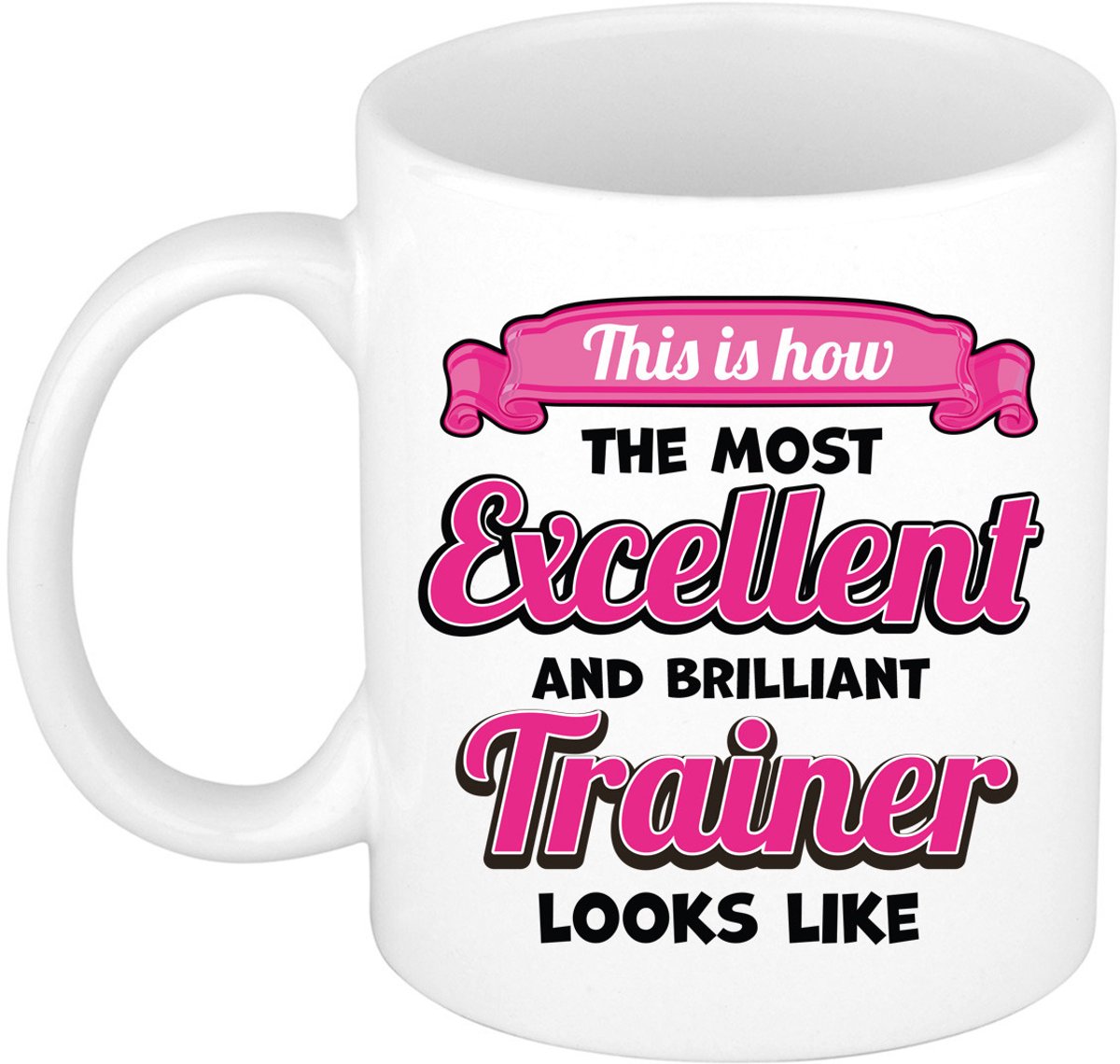 Bellatio Decorations BD Cadeau koffie/thee mok - excellent trainer - wit - keramiek - 300 ml