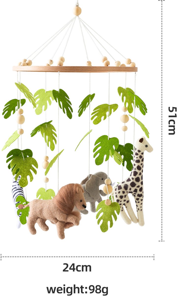 Joymaxx® Baby Mobiel Jungle - Boxmobiel van Vilt & Hout - Muziekmobiel Baby - Mobiel voor Babybox - Kraamcadeau- Babyshower Cadeau- Decoratie Babykamer Kinderkamer - Box Accessoires mobiel voor baby – foto 6