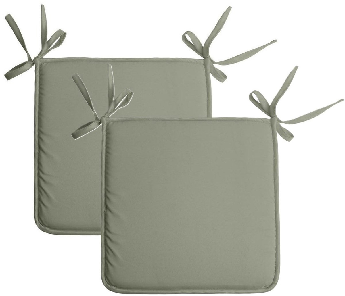 Stof Textile Home stoelkussens - 2x - groen - 38 x 38 x 3 cm - voor binnen - touwtjes sluiting - zitkussens plat - vierkant