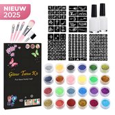 XXL Glitter Tattoo Set – 120 Sjablonen & 24 Kleuren – Inclusief Lijm en Penselen – DIY Temporary Tattoos voor Kinderen en Volwassenen