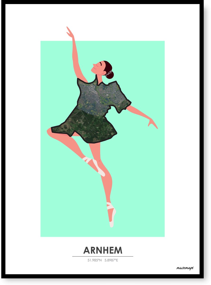 Poster Arnhem - Handgemaakte stadskaart - Pop-Art Design - B2 (50 x 70 cm) - MuzeMaps