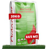 Pro Turf & Gazonmeststof (20kg, 665m2) - Speciaal voor Grote Gazons, Sportvelden & Golfbanen - Gefaseerde Afgifte - Gazonmeststof - Meststof Gazon - Voor een Diepgroen Sterk Gazon Zonder Mos en Onkruid - NPK+Mg+S (20+5+8 +4 +9) - Organifer