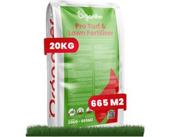 Pro Turf & Gazonmeststof (20kg, 665m2) - Speciaal voor Grote Gazons, Sportvelden & Golfbanen - Gefaseerde Afgifte - Gazonmeststof - Meststof Gazon - Voor een Diepgroen Sterk Gazon Zonder Mos en Onkruid - NPK+Mg+S (20+5+8 +4 +9) - Organifer