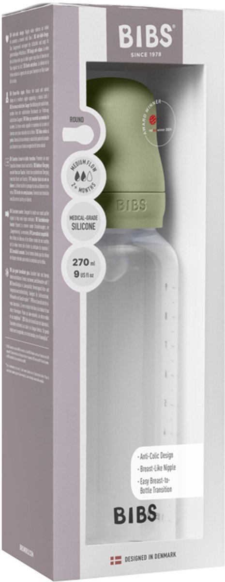 Bibs Fles - Medium Flow - 270 ml - Silicone - Sage van Merkloos — afbeelding 2