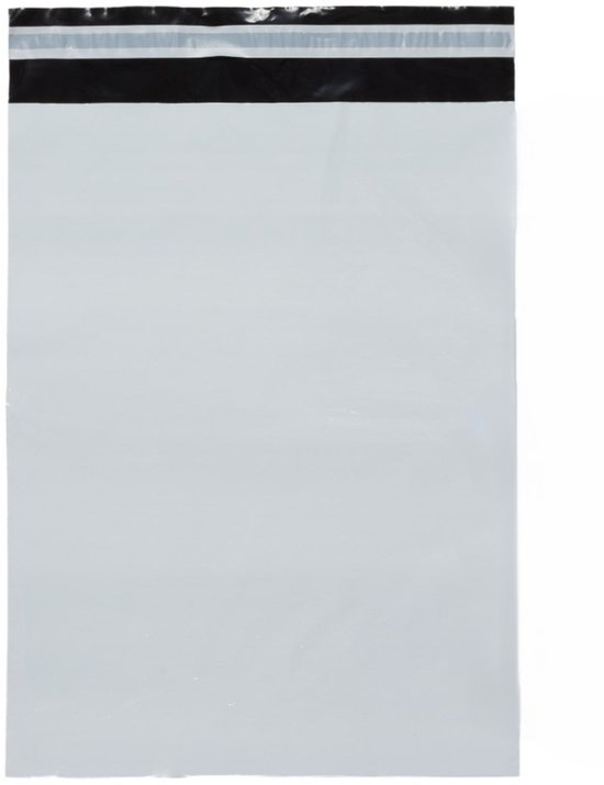 Witte verzendzak met zwarte plakstrip, 360x500mm.