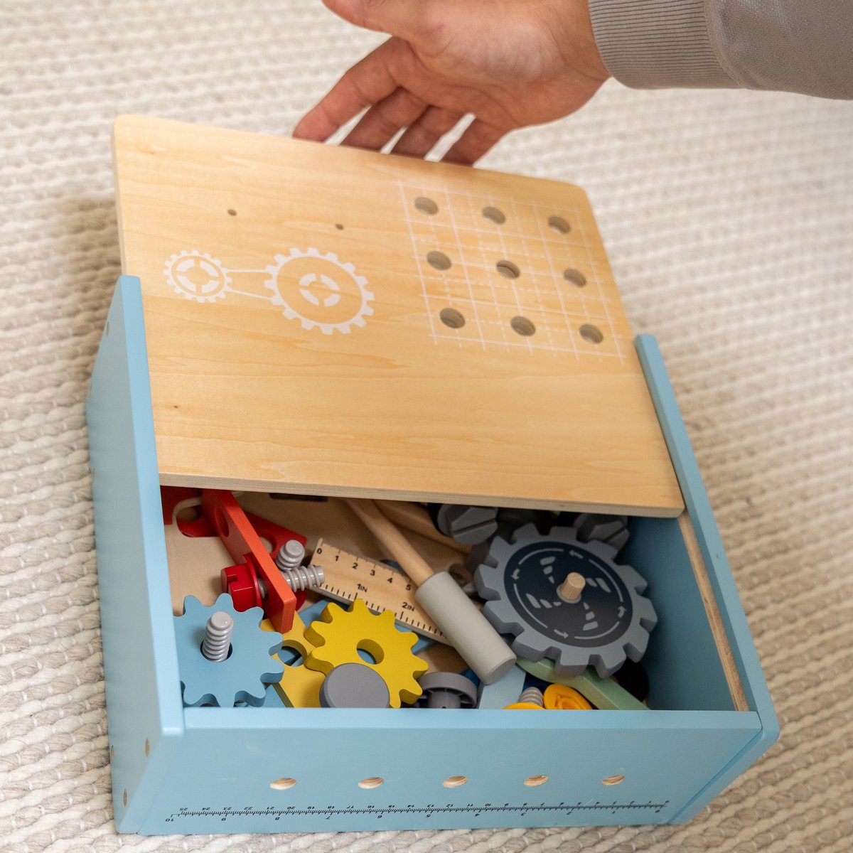 Houten Kinder Werkbank Speelgoed - Gereedschapskist – Bouwset - FSC Hout – Educatief Speelgoed – Werktafel – 54 Delig - Vanaf 3 Jaar — afbeelding 9