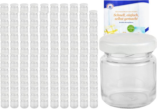 Set van 150 potjes 53 ml Naar 43 wit deksel incl. Diamant Gelierzauber receptenboekje