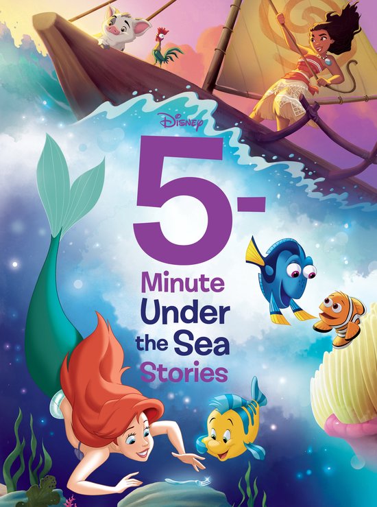Disney 5-Minute Under the Sea Stories met Ariel, Dory, Nemo en Moana op een boot.