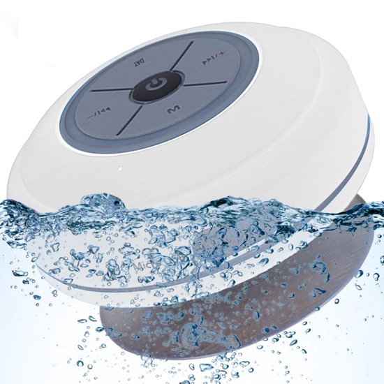 Waterdichte Bluetooth speaker draadloos draagbaar met zuignap, badkamerspeaker, douchespeaker, wit, 6 uur speeltijd