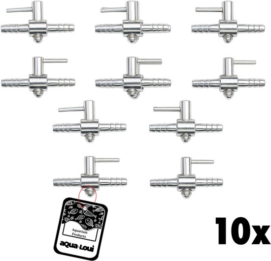 Aqua-Loui® - RVS Kraan - Kraan voor luchtslang - Aquarium - Universele Kraan Geschikt voor Slangmaat Ø 4/6 mm - Metalen doorvoerkraan voor slang – 10 stuks
