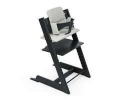 Stokke Tripp Trapp-kinderstoel (zwart) met kussen OCS (Nordic Grey) - Inclusief Tripp Trapp-stoel, babyset 2 voor kinderen van 6-36 maanden