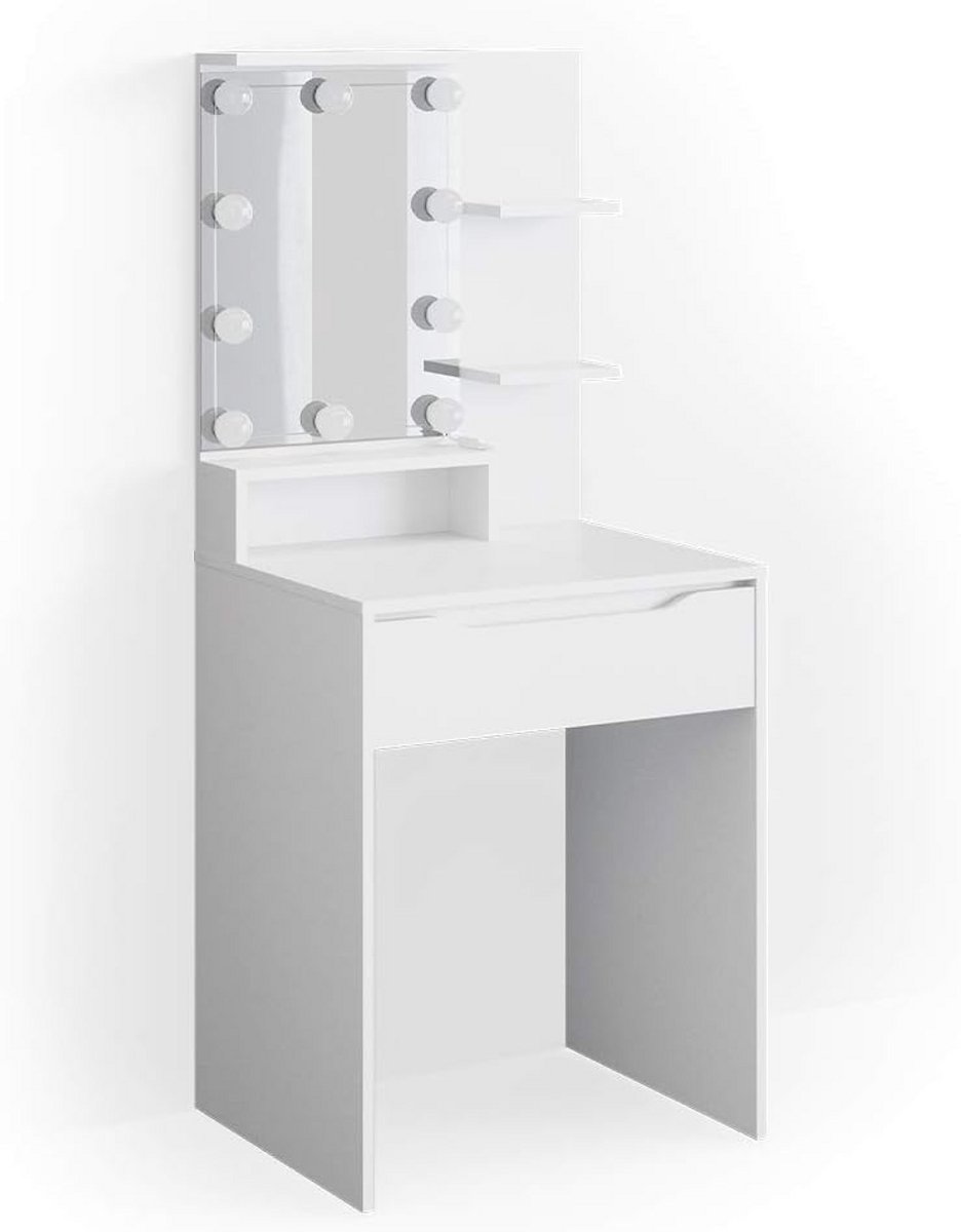 Witte kaptafel met LED-verlichting - 60 cm met Spiegel en Opbergruimte