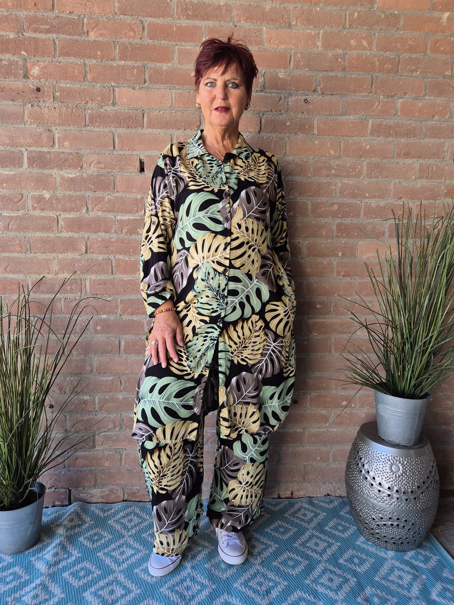 Bagoes lange blouse oprolmouw blad