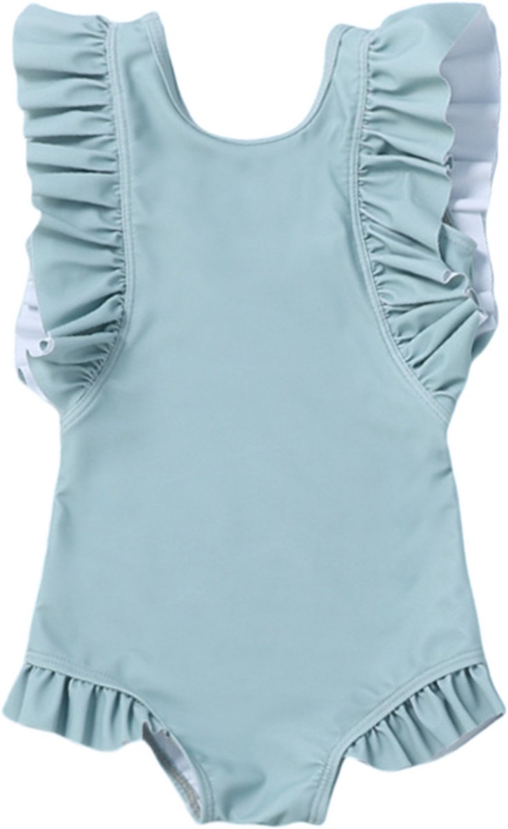 Joya Kids® Badpak Korte Mouw Licht Blauw met Ruches Meisjes | Zwempak met ruches Pof Mouwen | Zwempak Lage Rug Kind | Meisje Bikini Zomer | Kinderbadpak Peuter | | 1 - 2 jaar