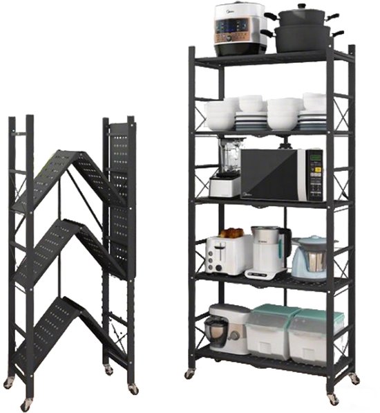 Hencawima Koffiebarkast, 3-laags koffiestation tafel op wielen, 91 cm H Bar Cart met Draad Mand Lade & 5 Haken voor Thuis Keuken, Drank Buffet Dressoir Kast (Rustiek Bruin