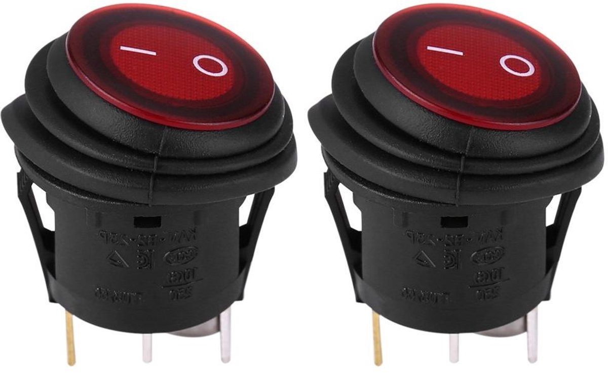 Universal Waterproof 20A 3Pin Mini On-Off SPST LED Illuminated Round Toggle Switch - 12V/24V DC - Red - Navy Car Boat