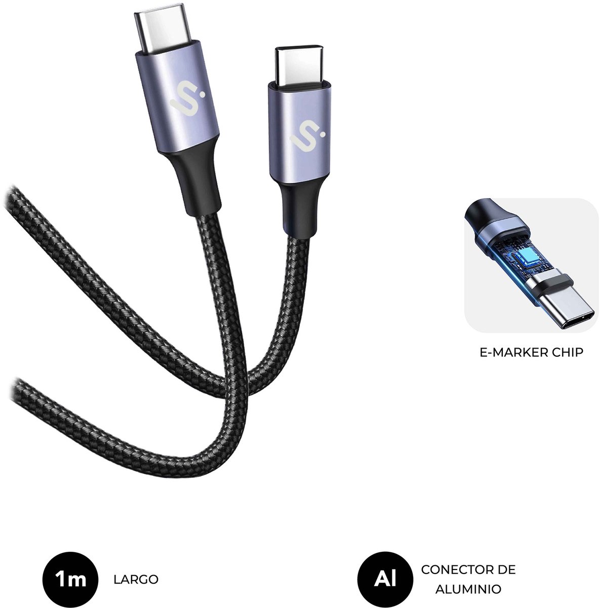 SUBBLIM SUBCAB-C10001 USB-kabel USB 2.0 1 m USB C Zwart