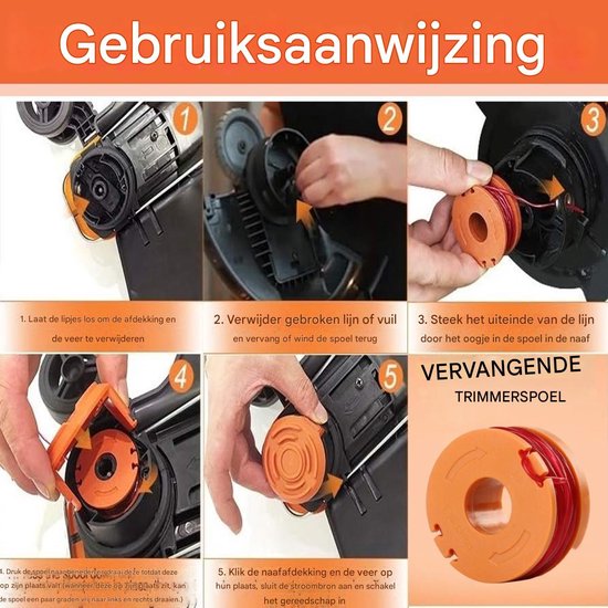 Duurzame vervangende spoelen - Maaidraad - Geschikt voor alle 20V WORX-maaiers - Verhoogt de snijsnelheid - 1,65 mm diameter, 3 m lengte - Set van 3 van Merkloos	 — afbeelding 3
